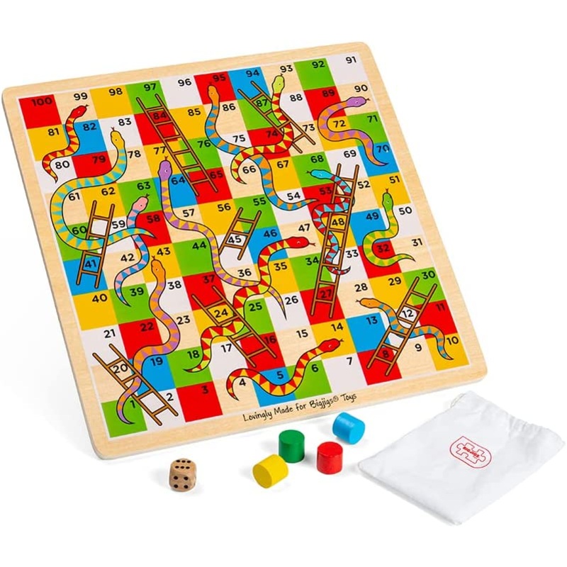 BIGJIGS BJ788 WOODEN SNAKES AND LADDERS GAME