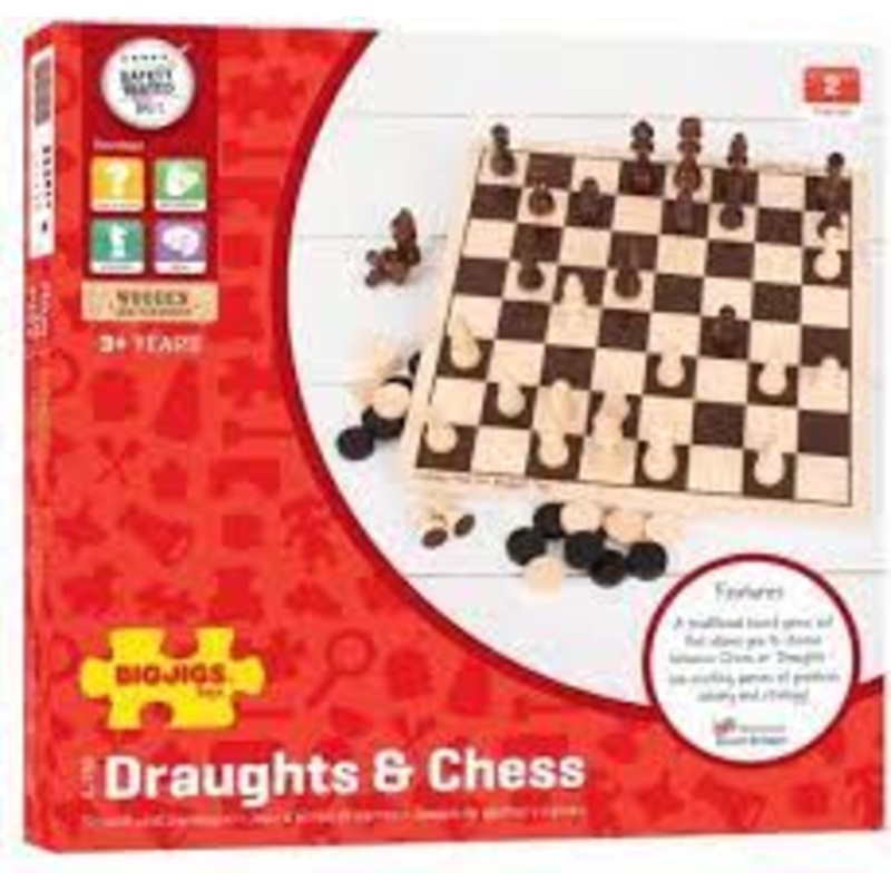 BIGJIGS BJ789 WOODEN DRAUGHTS AND CHESS SET