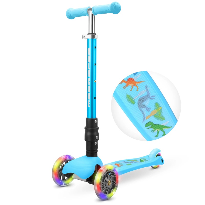 ** 30% OFF ** BOLDCUBE SKY015 3 WHEEL FOLDING SCOOTER DINOSAUR BLUE LIGHT UP WHEELS