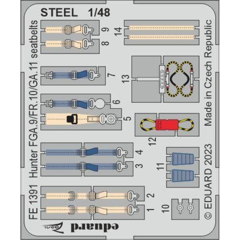 1/48 Hunter FGA.9/FR.10/GA.11 seatbelts STEEL Zoom set (for AIRFIX)