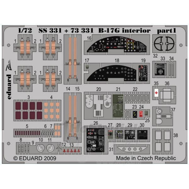 1/72 B-17G Flying Fortress Interior Zoom Color PE S.A. (for Academy)