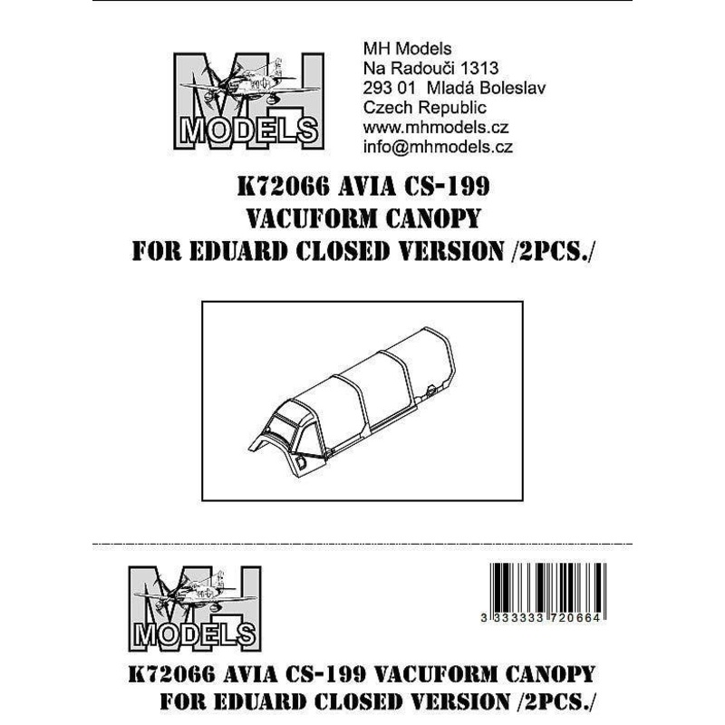 1/72 Avia CS-199 vacuform canopy for Eduard closed version 2pcs.