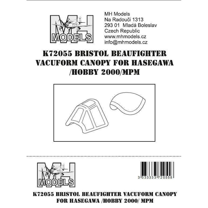 1/72 Bristol Beaufighter vacuform canopy for Hasegawa/Hobby 2000/MPM
