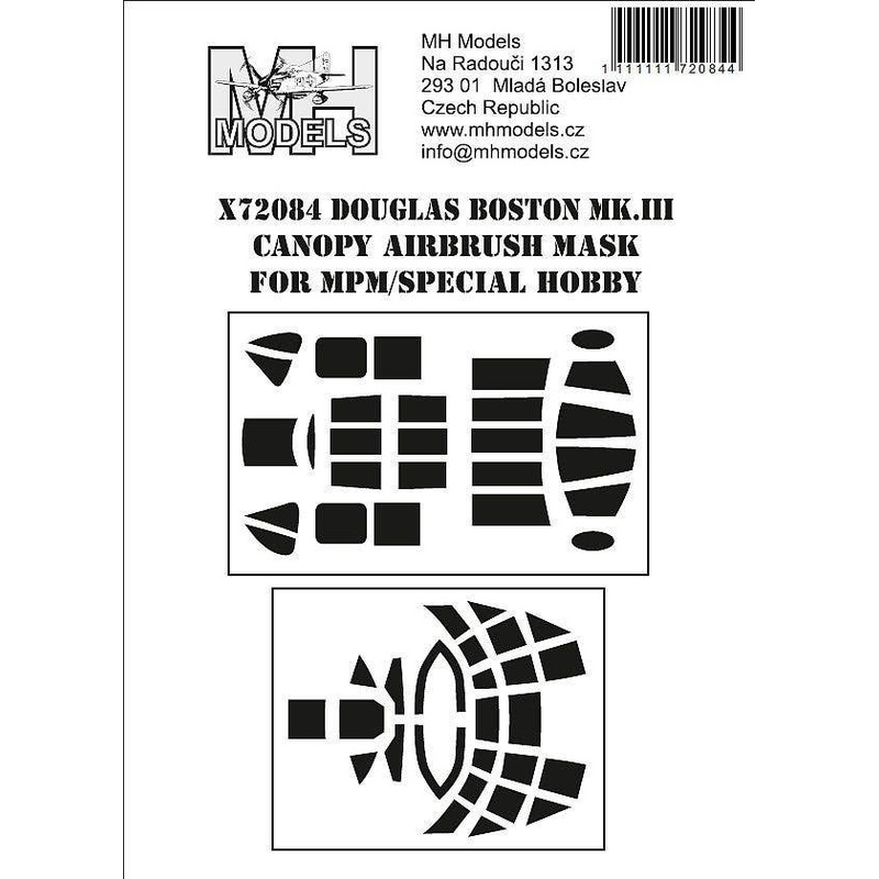 1/72 Douglas Boston Mk.III Canopy airbrush mask for MPM / Special Hobby
