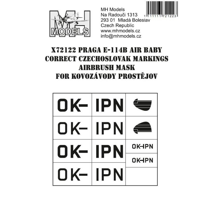 1/72 Praga E-114B Air Baby correct Czechoslovak markings airbrush mask for KP Model