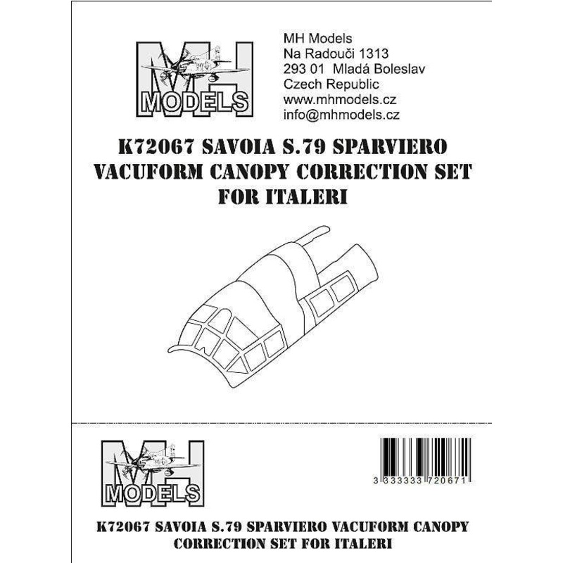 1/72 Savoia S.79 Sparviero vacuform canopy correction set for Italeri.