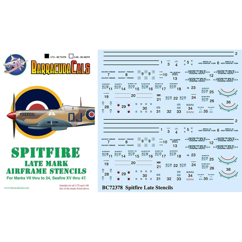1/72 Spitfire Later Marks Airframe Stencils