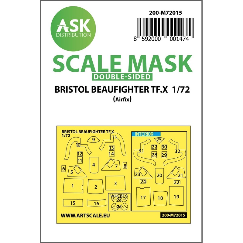 1/72 Bristol Beaufighter TF.X double-sided painting mask for Airfix
