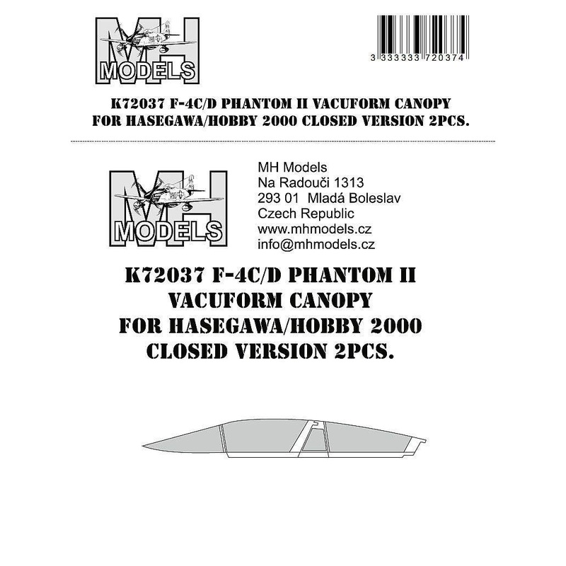 1/72 F-4C/D Phantom II Vacuform Canopy for Hasegawa / Hobby 2000 Closed Version 2pcs.