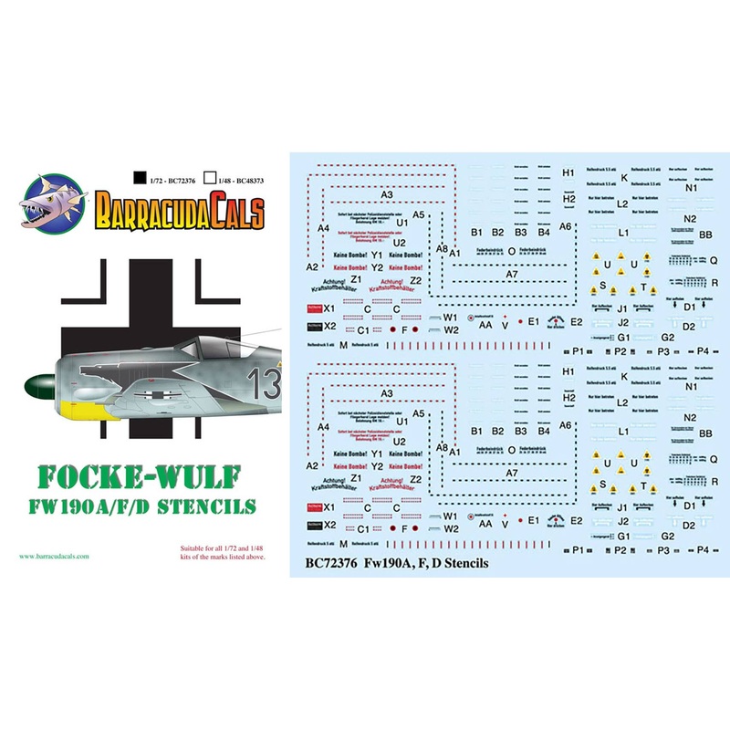 1/72 Fw-190A,F D Airframe Stencils