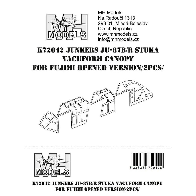 1/72 Ju 87B/R Stuka Vacuform Canopy for Fujimi Opened Version 2pcs.