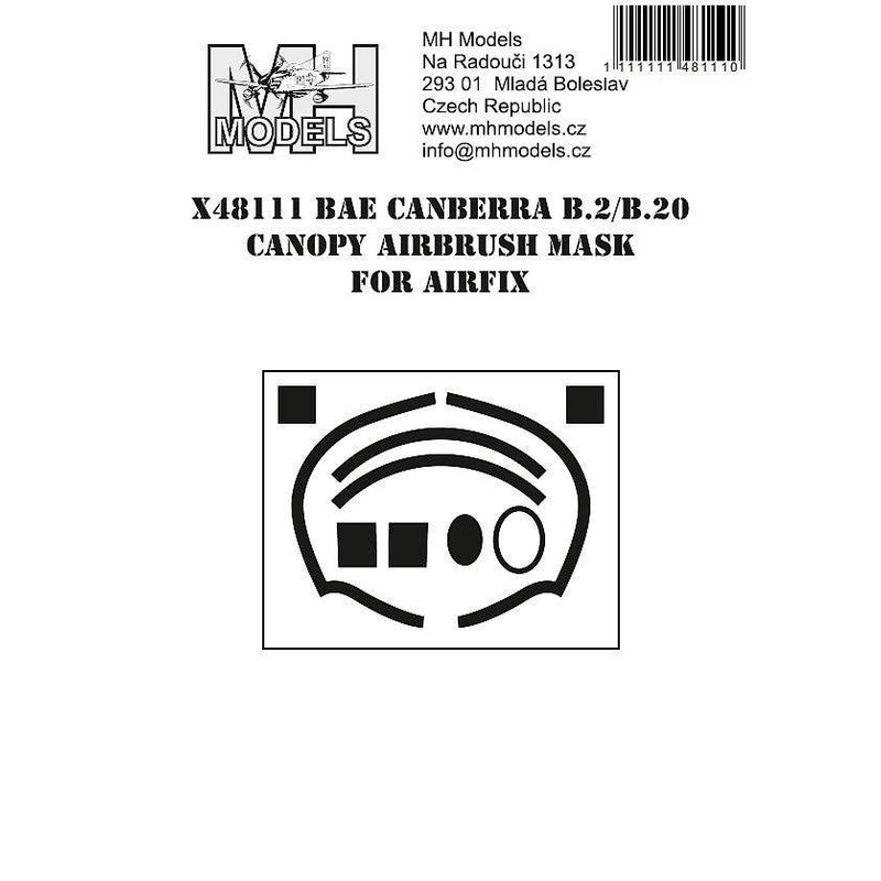 1/48 BAe Canberra B.2/B.20 canopy airbrush mask for Airfix