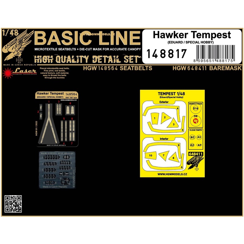 1/48 Hawker Tempest microfiber seat belt w/double-sided canopy mask (for Eduard/Special Hobby)