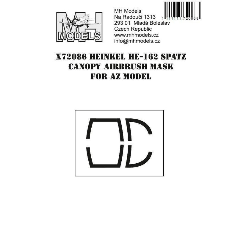 1/72 Heinkel He-162 Spatz canopy airbrush mask for AZ Model