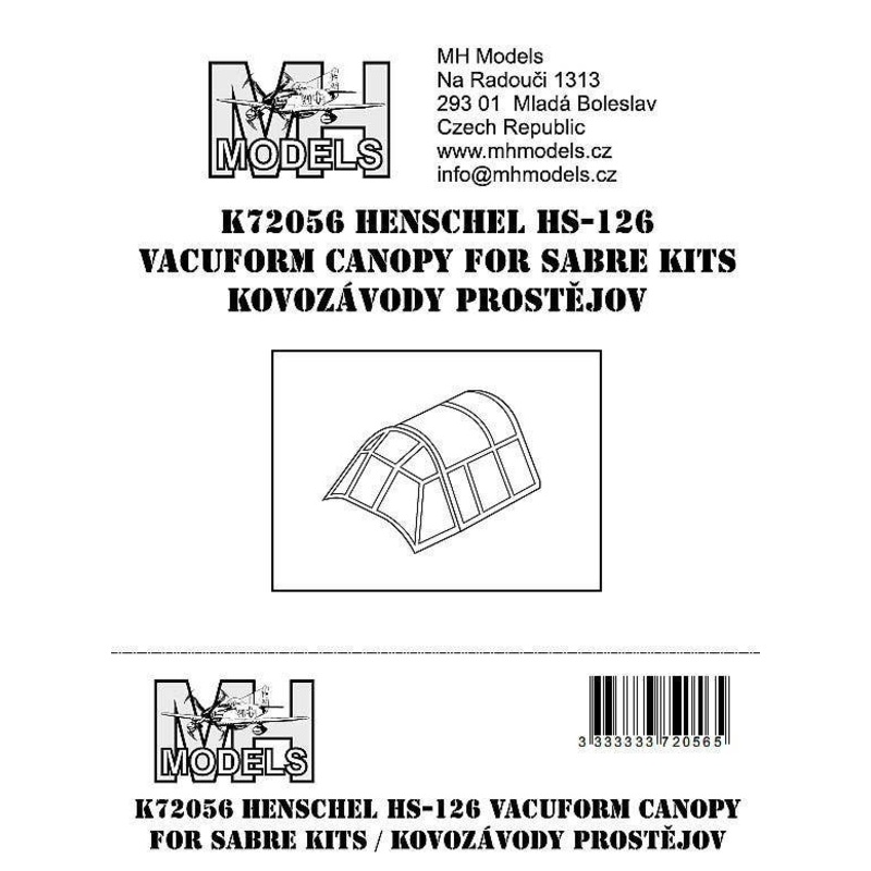 1/72 Henschel Hs-126 vacuform canopy for Sabre Kits/Kovozavody Prostejov