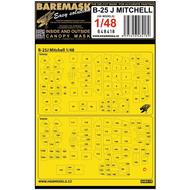 1/48 B-25 J Mitchell dual-sided paint mask (for HK Models)