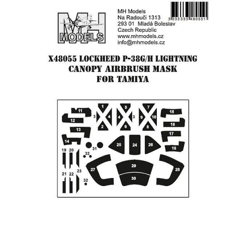 1/48 P-38F/G/H Lightning Canopy Airbrush Mask for Tamiya