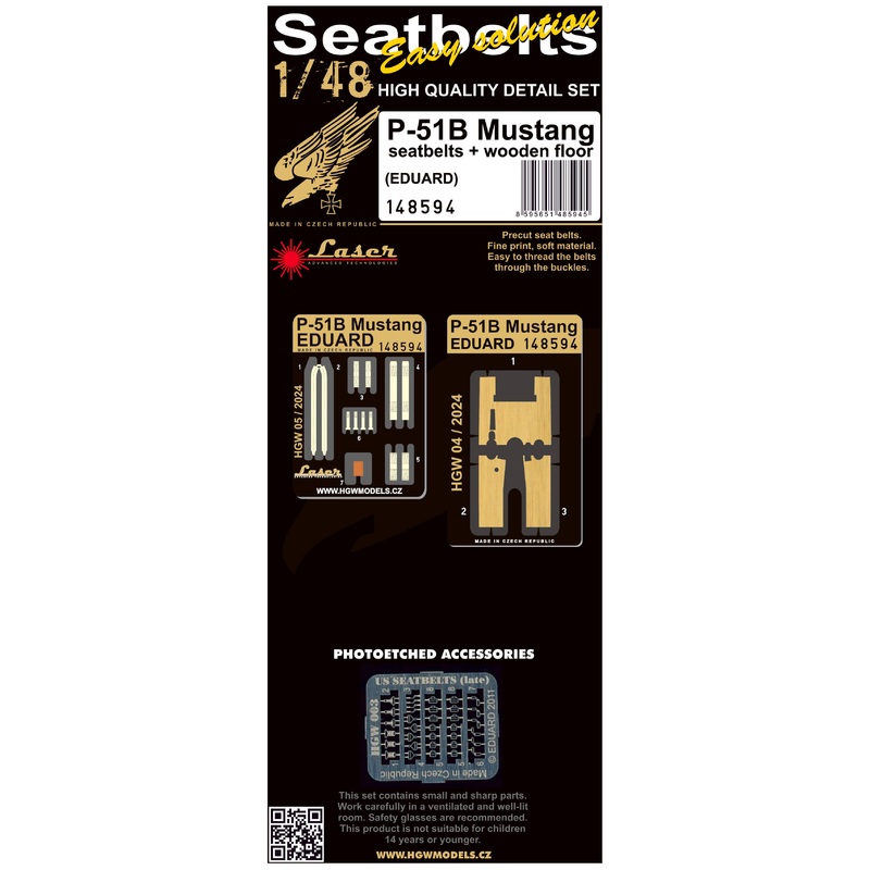 1/48 P-51B Mustang - Seatbelts/ Laser-cut wood Floor decal