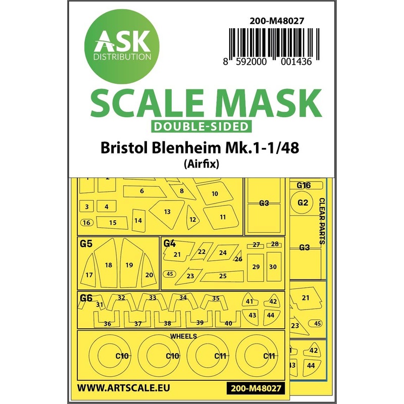 1/48 Bristol Blenheim Mk.I double-sided painting mask for Airfix