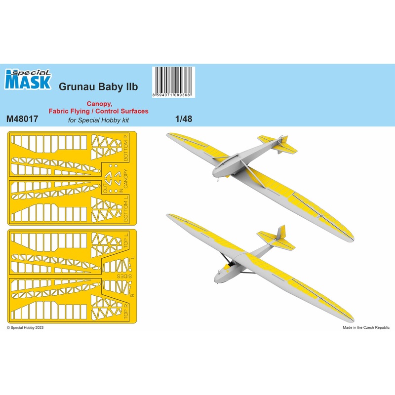 1/48 Grunau Baby IIB Mask Canopy, Fabric Flying / Control Surfaces