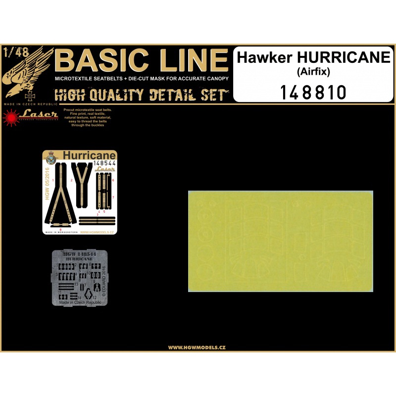 1/48 Hawker Hurricane Microtextile Seatbelts + Die-Cut Mask for Accurate Canopy (for Airfix)