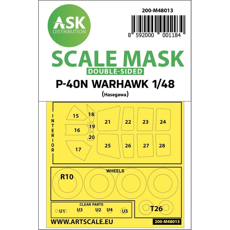 1/48 P-40N Warhawk double-sided painting Scale Mask for Hasegawa / Hobby2000