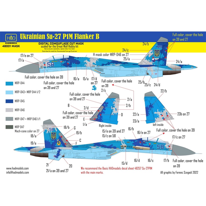1/48 Su-27P1M Flanker B Ukrainian Digital Camouflage paint mask (for GWH)