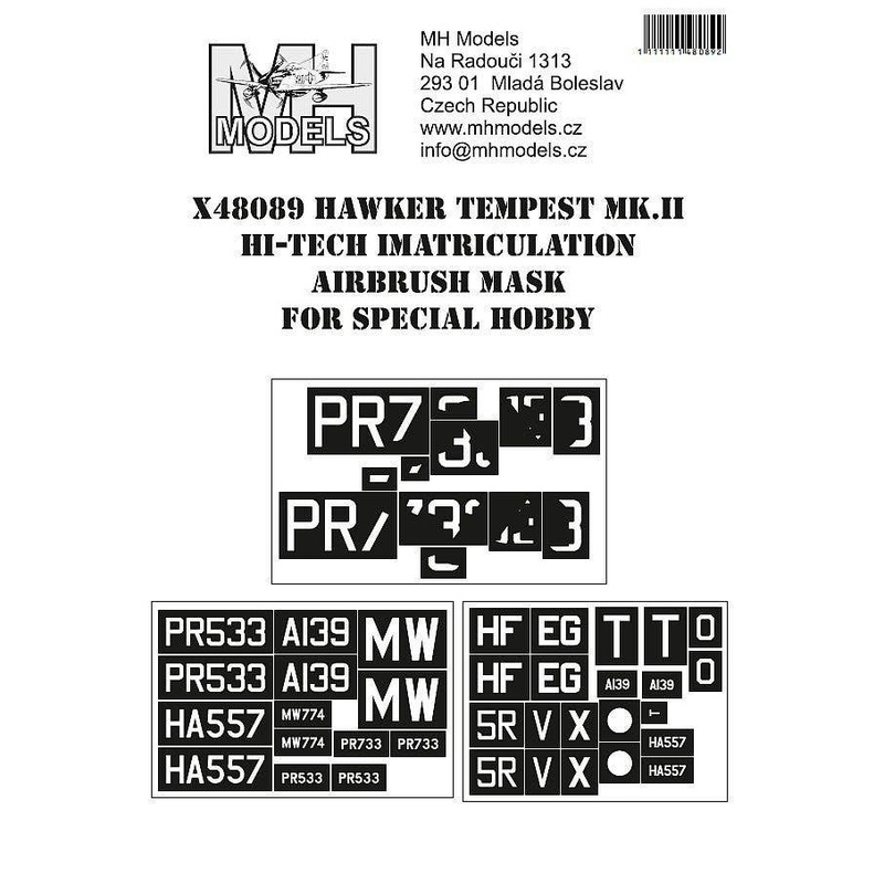 1/48 Tempest Mk.II Hi-Tech immatriculation airbrush mask for Special Hobby