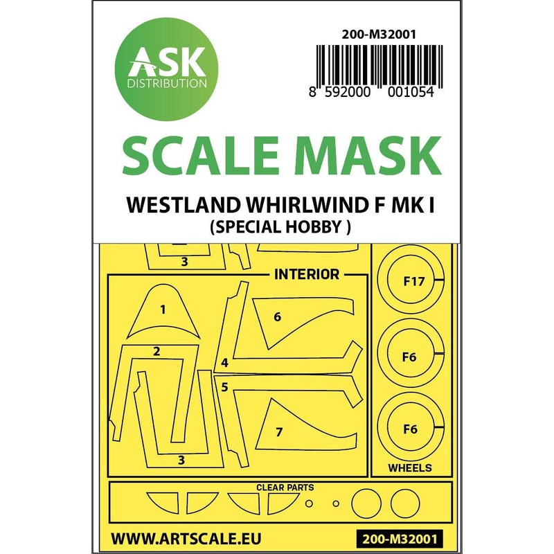 1/32 Westland Whirlwind Mk.I double-sided painting mask for Special Hobby