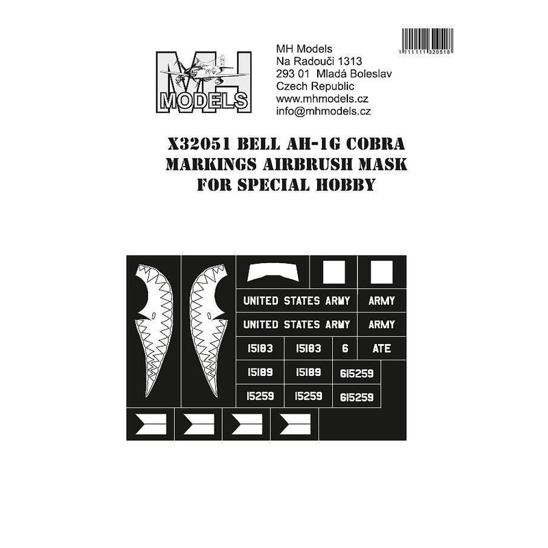 1/32 AH-1G Cobra Markings Airbrush Mask for Special Hobby