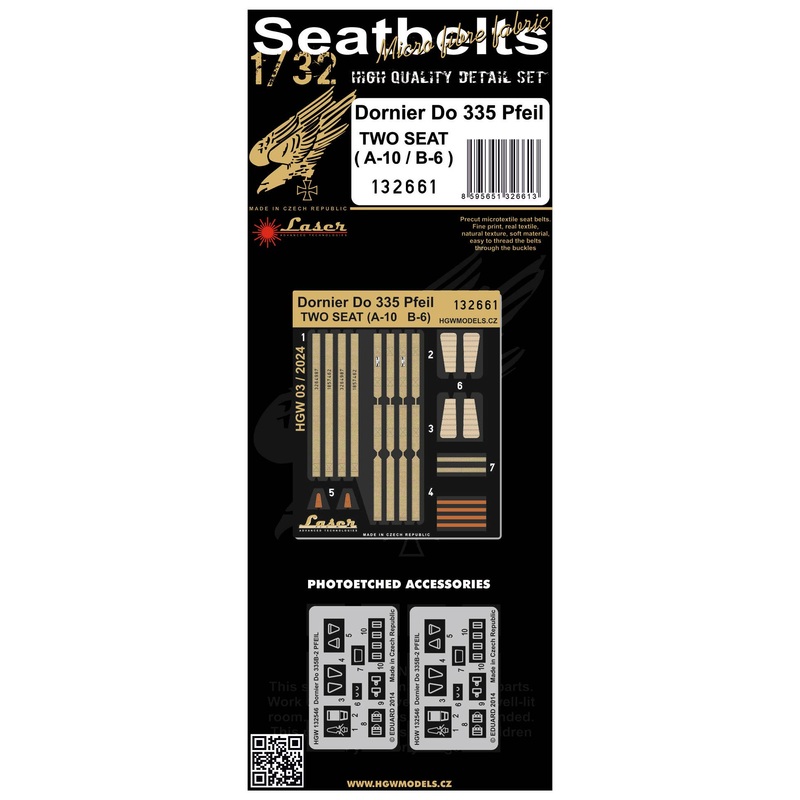 1/32 Do335 Pfeil (2 Seats) Seatbelt (pre-cut (laser))