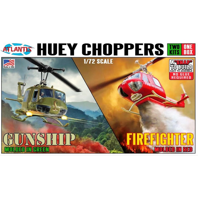 1/72 Huey Cjoppers Two Kits: Gunship & Firefighter (Old Monogram)