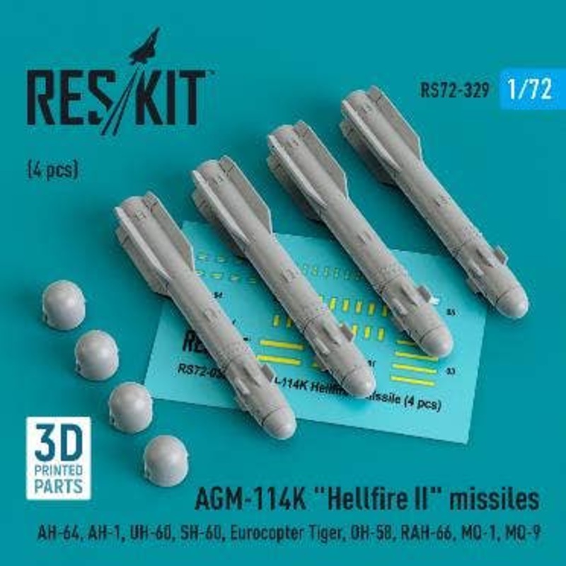 1/72 AGM-114K Hellfire II missiles (4 pcs) (3D Printed)