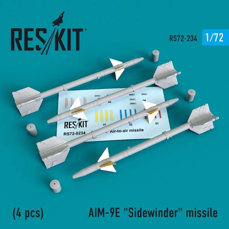 1/72 Aim-9E "Sidewinder" Missile (4 Pcs) A-4, A-6, A-7, F-4, F-8, F-100, F-104, F-105, Mirage Iii,