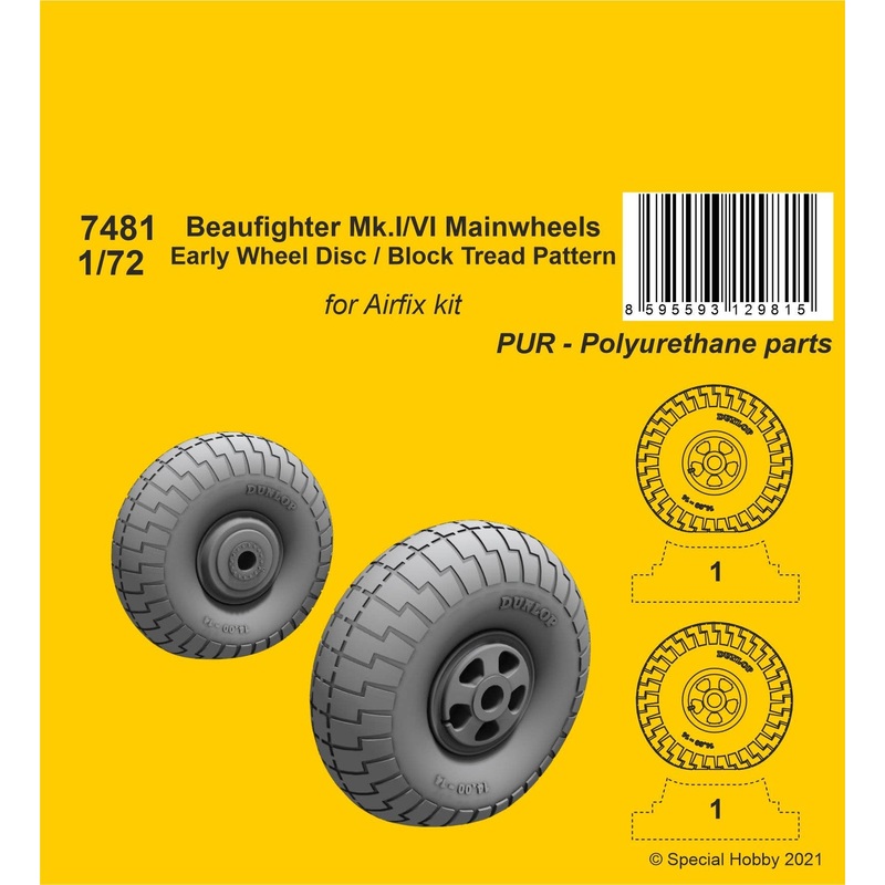 1/72 Beaufighter Mk.I/VI Mainwheels - Early Wheel Disk / Block Tread Pattern