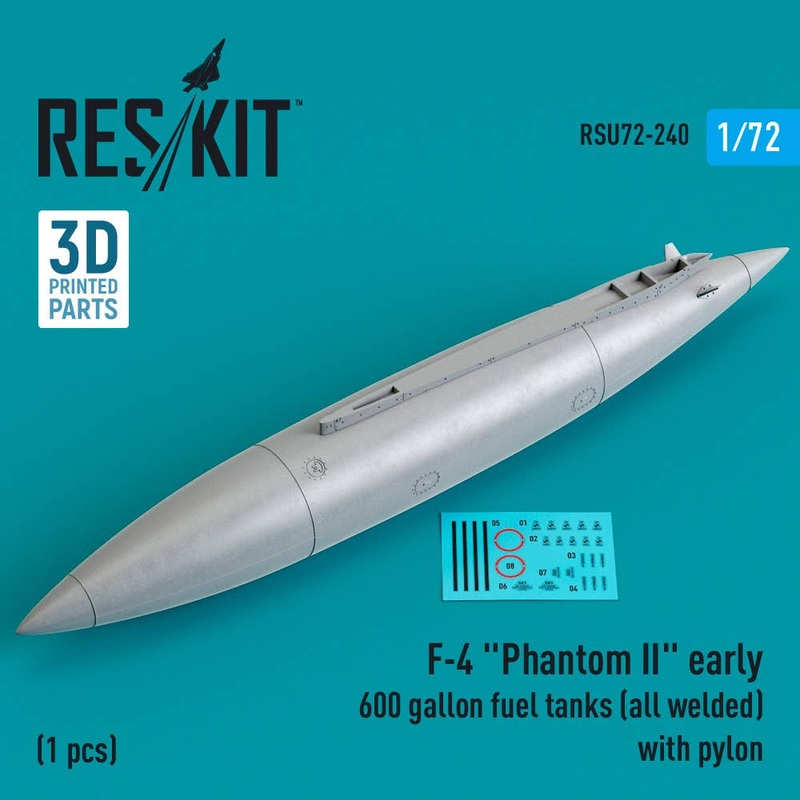 1/72 F-4 Phantom II early 600 gallon fuel tanks (all welded) with pylon (1 pcs) (3D Printed)