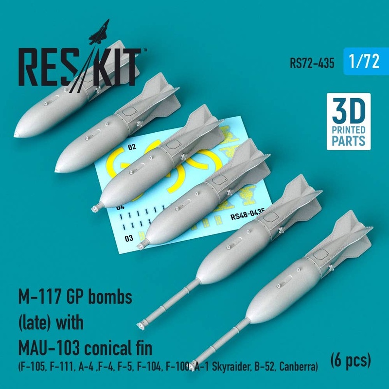 1/72 M-117 GP bombs (late) with MAU-103 conical fin (6 pcs) (3D Printing)