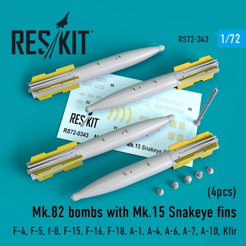 1/72 Mk.82 bombs with Mk.15 Snakeye fins (4pcs) (F-4, F-5, F-8, F-15, F-16, F-18, A-1, A-4, A-6, A-7, A-10, Kfir) (for Academy, Hasegawa, Airfix, FineMolds, Fujimi, GWH, Italeri, Revell, Tamiya, Hobby 2000)