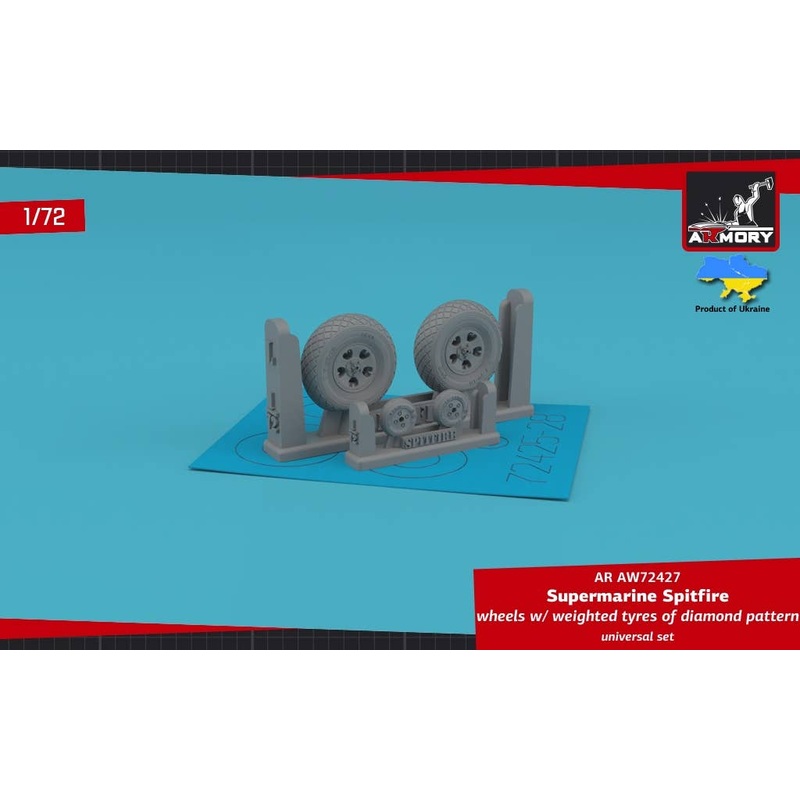 1/72 Supermarine Spitfire wheels w/ weighted tyres of diamond pattern & 5-spoke hubs