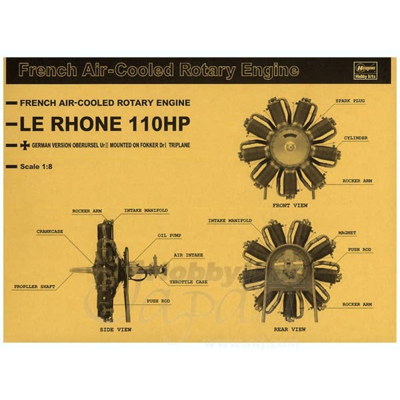 1/8 French Air-Cooled Rotary Engine Le Rhone 110HP