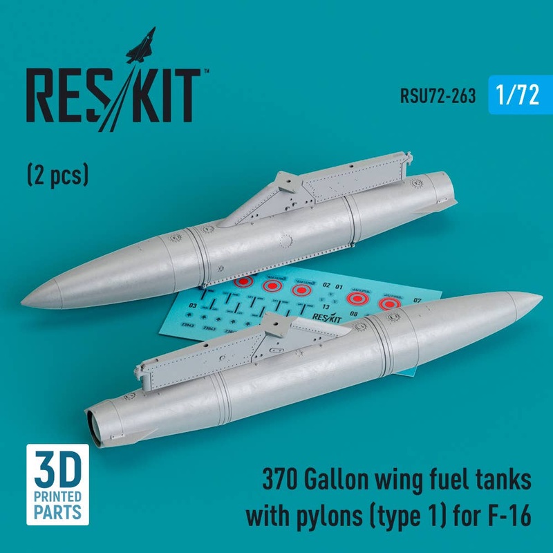 1/72 370 Gallon wing fuel tanks with pylons (type 1) for F-16 (2 pcs) (3D Printed)