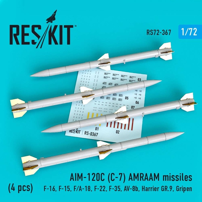 1/72 AIM-120C (C-7) AMRAAM missiles (4 pcs) (F-16, F-15, F/A-18, F-22, F-35, AV-8b, Harrier GR.9, Gripen)