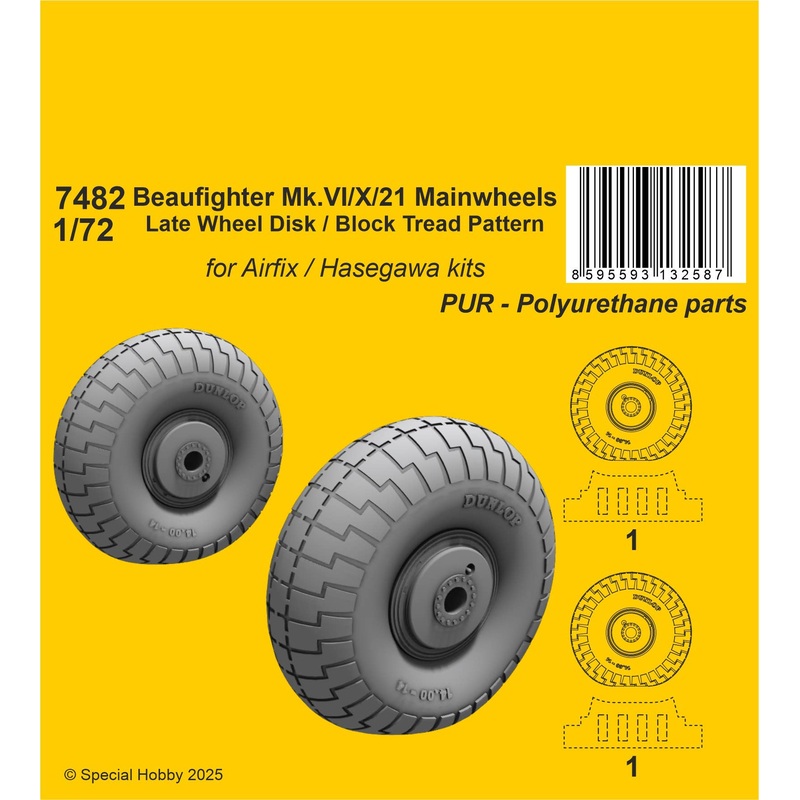 1/72 Beaufighter Mk.VI/X/21 Mainwheels - Late Wheel Disk / Block Tread Pattern