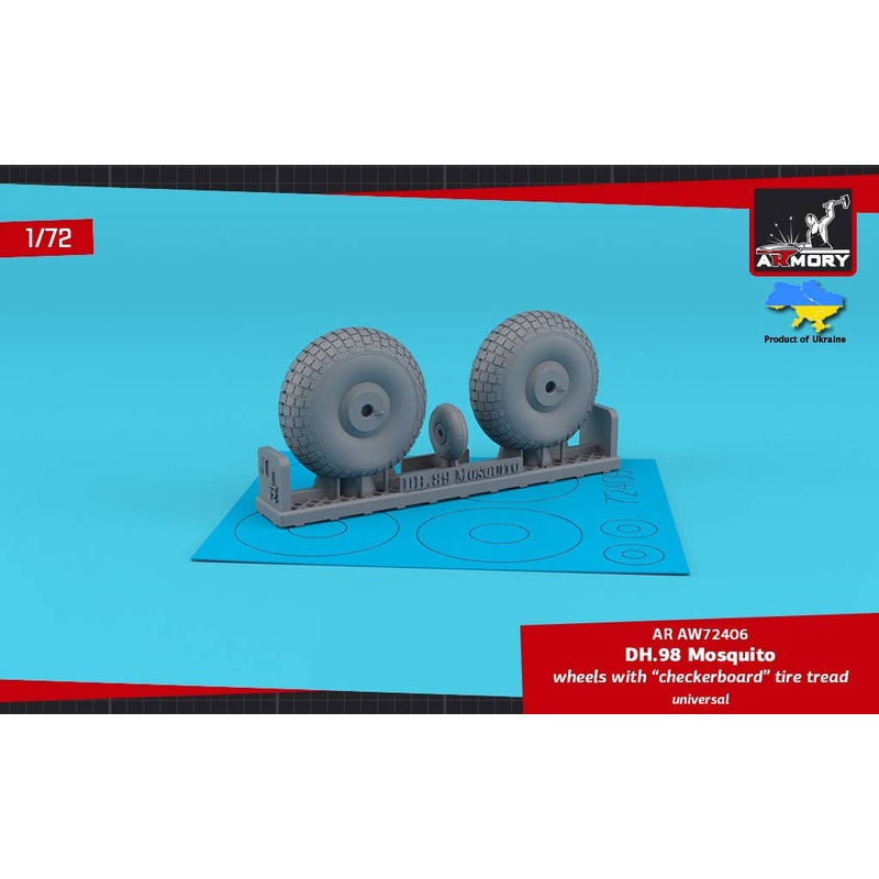 1/72 deHavilland DH.98 Mosquito wheels, checkerboard tire pattern, weighted