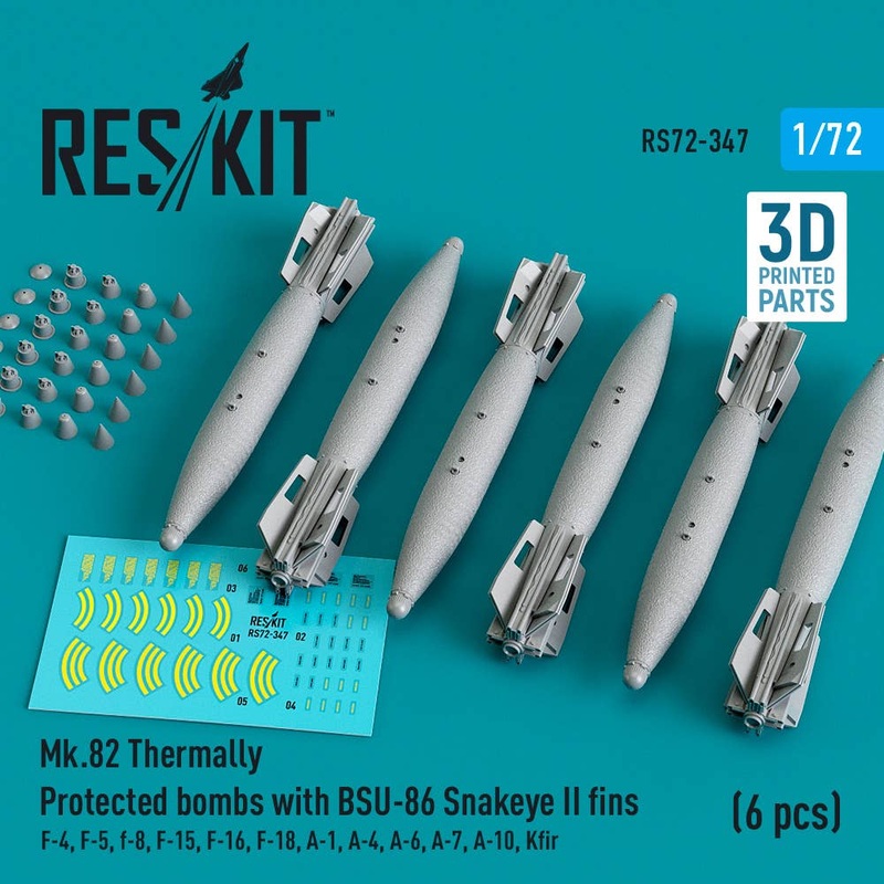 1/72 Mk.82 thermally protected bombs with BSU-86 Snakeye II fins (6 pcs) (3D Printed)