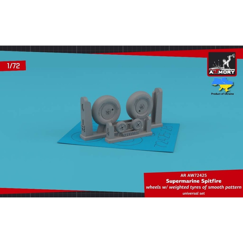 1/72 Supermarine Spitfire wheels w/ weighted tyres of smooth pattern & covered hubs