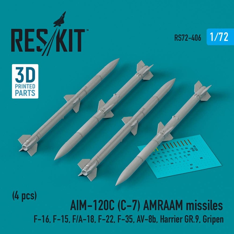 1/72 AIM-120C (C-7) AMRAAM missiles (4 pcs) (F-16, F-15, F/A-18, F-22, F-35, AV-8b, Harrier GR.9, Gripen) (3D Printed)
