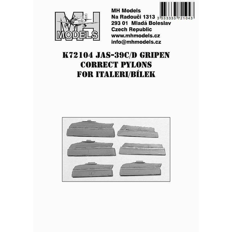 1/72 JAS-39C/D Gripen correct pylons, for Italeri/Bilek