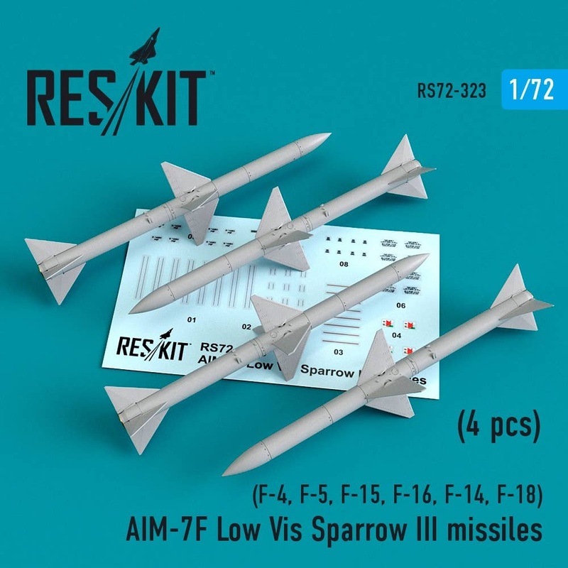 1/72 AIM7F Low Vis Sparrow III missiles (4pcs) (F-4, F-5, F-15, F-16, F-14, F-18)
