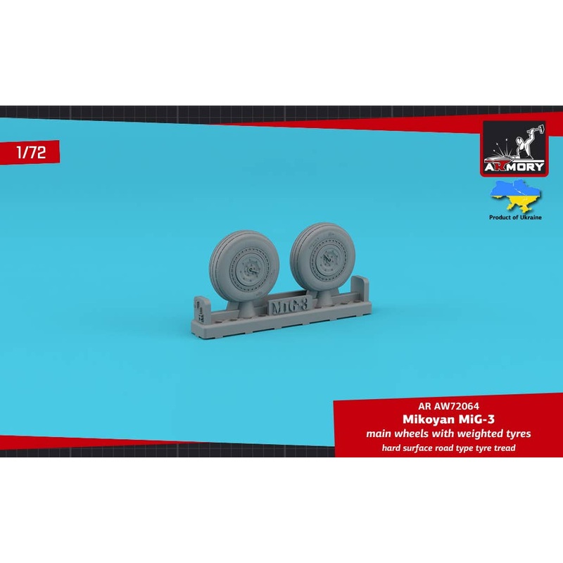1/72 MiG-3 main wheels w/ weighted tyres, hard surface road type tyre tread